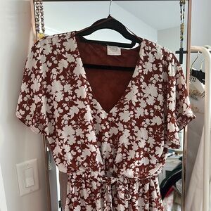 Sienna Sky Floral Midi Dress in Brown and White